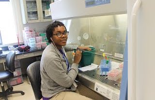 Student working in a microbiology lab