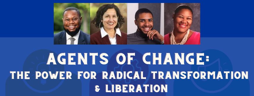 A promo for the Agents of Change Alumni event with photos of the speakers