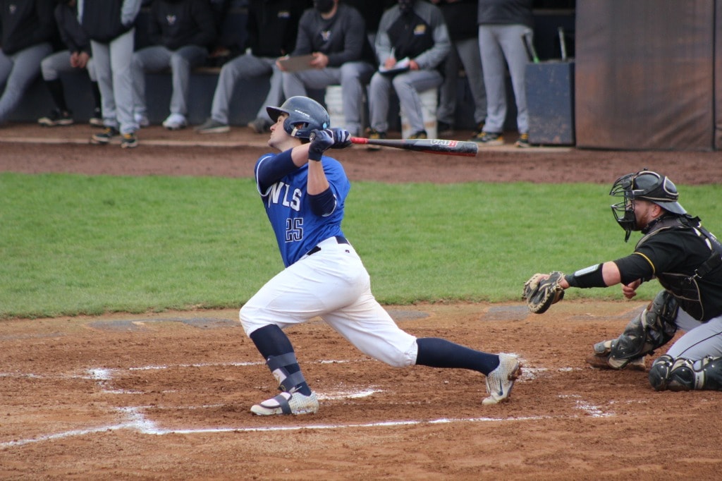 A batter and a catcher in a baseball field
