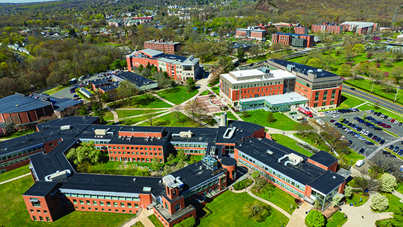 A view from the air of the campus