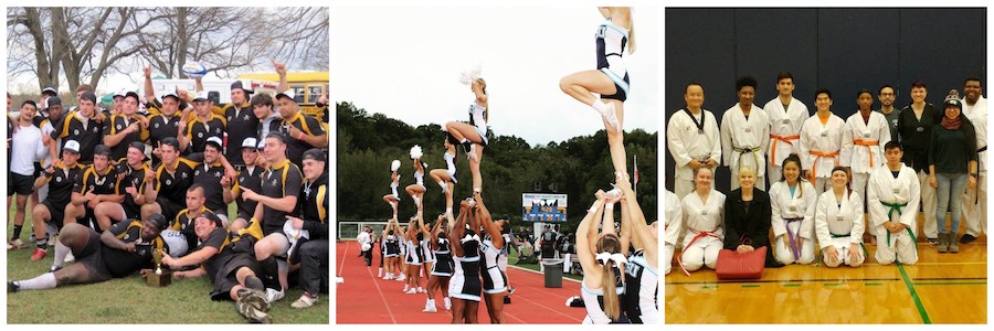 Collage of cheerleading and other club sports