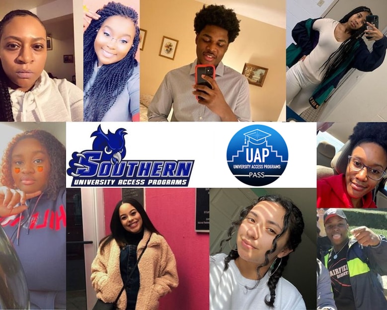 A collage of students with the logo for the University Access Program promoting Spring 2020