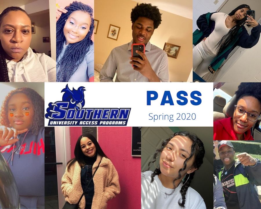 A collage of students with the logo for the University Access Program promoting Spring 2020