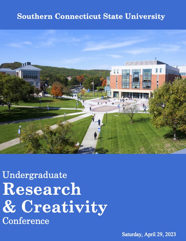 Picture of the cover of the 2023 Undergraduate Research and Creativity Conference Program with a picture of the Buley Library