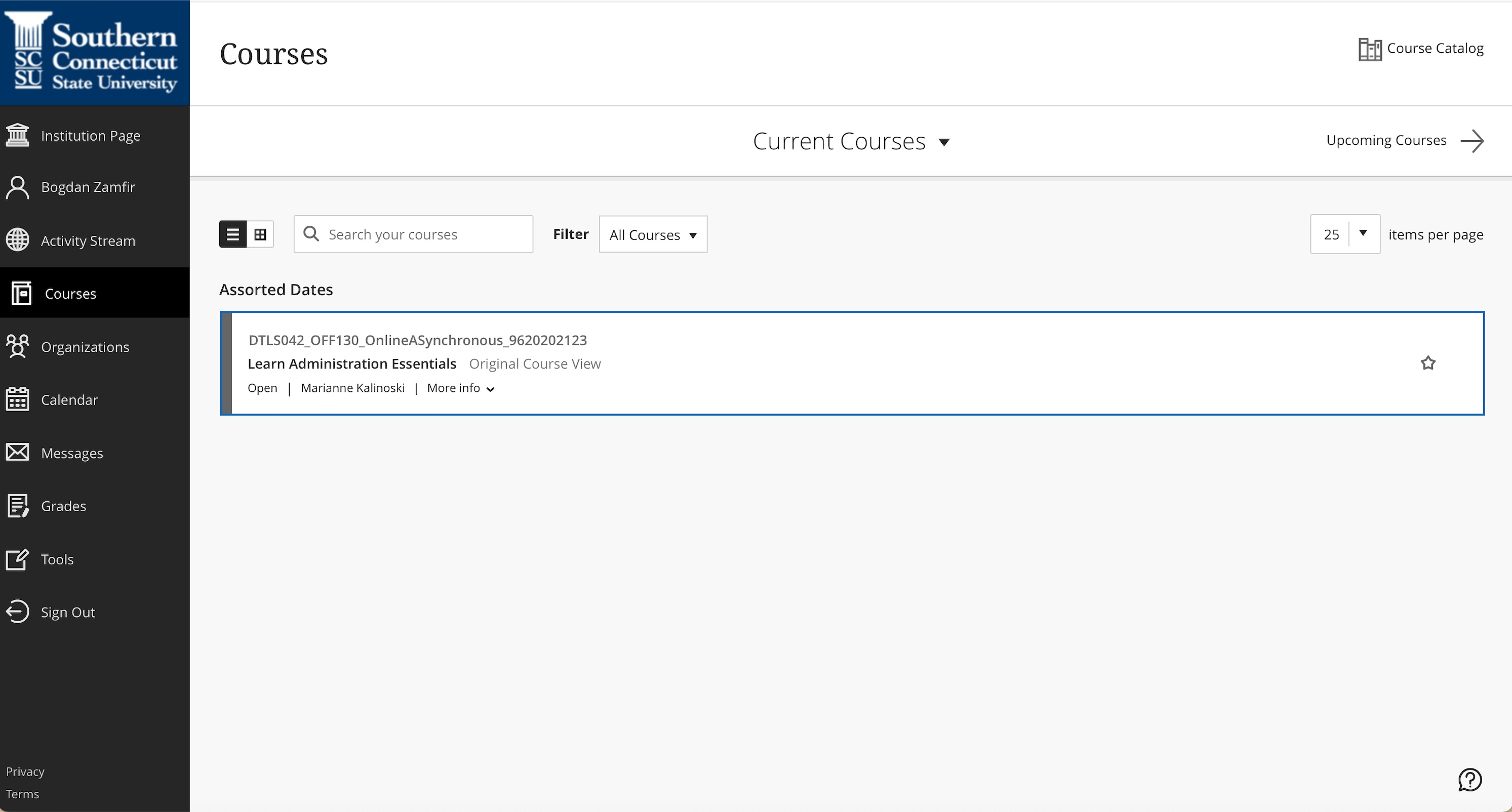 screenshot of the blackboard ultra navigation page