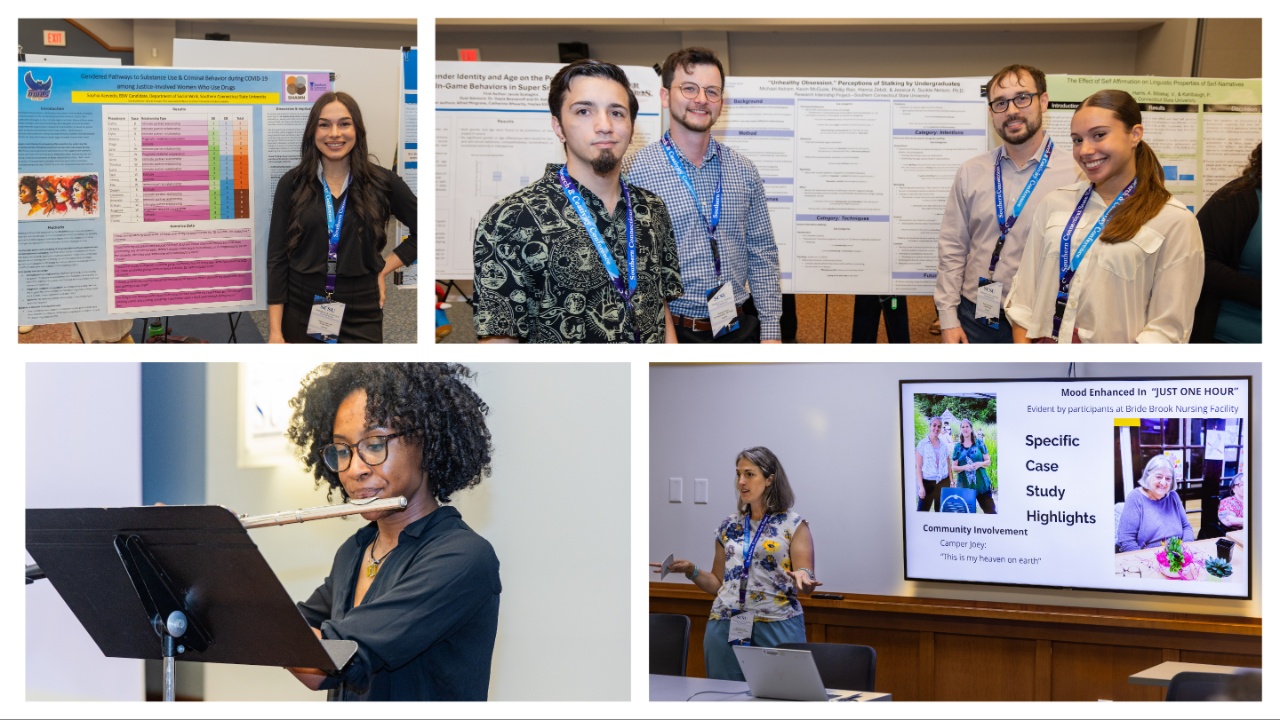 students showing their projects in the undergraduate student research and creative conference