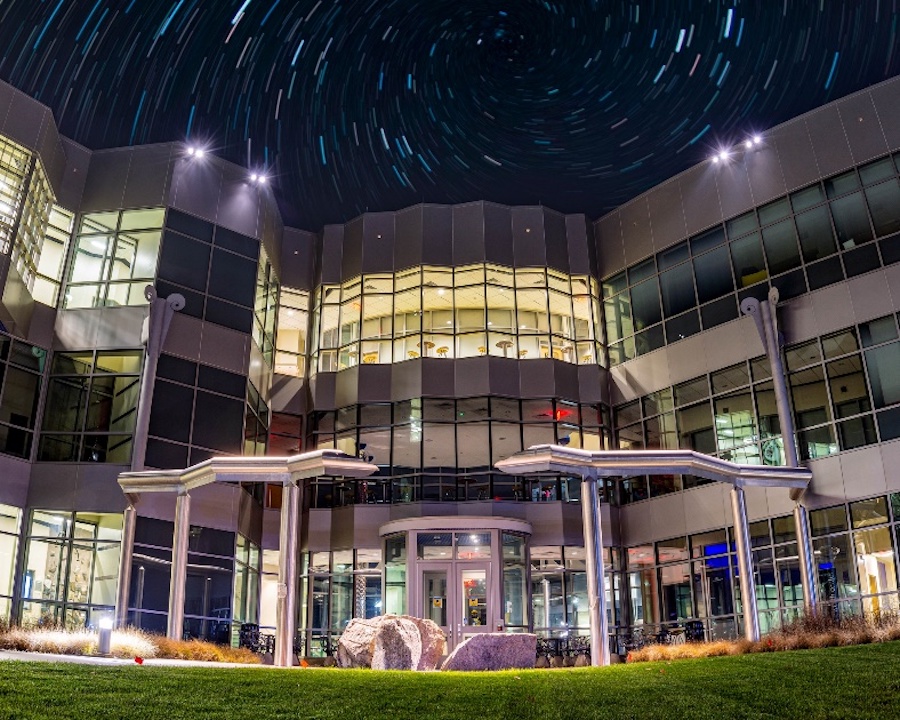 Science building night sky