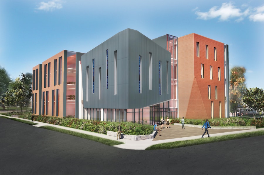 A computer generated design rendering of the future School of Business