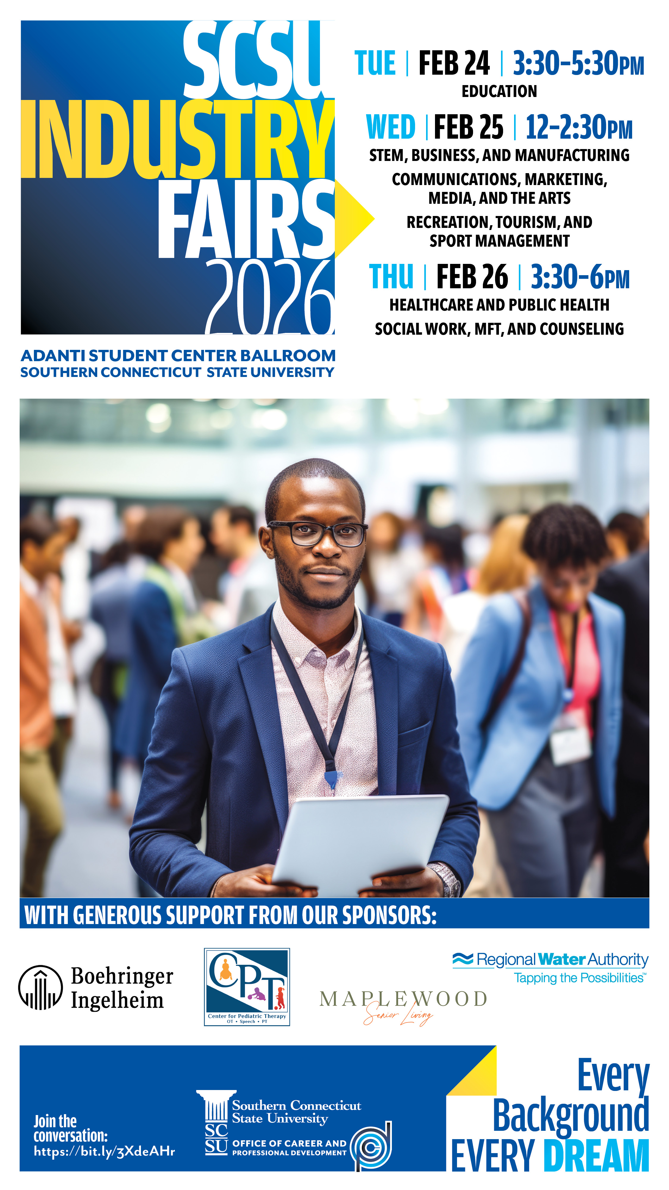 Career fair flyer with event sponsors