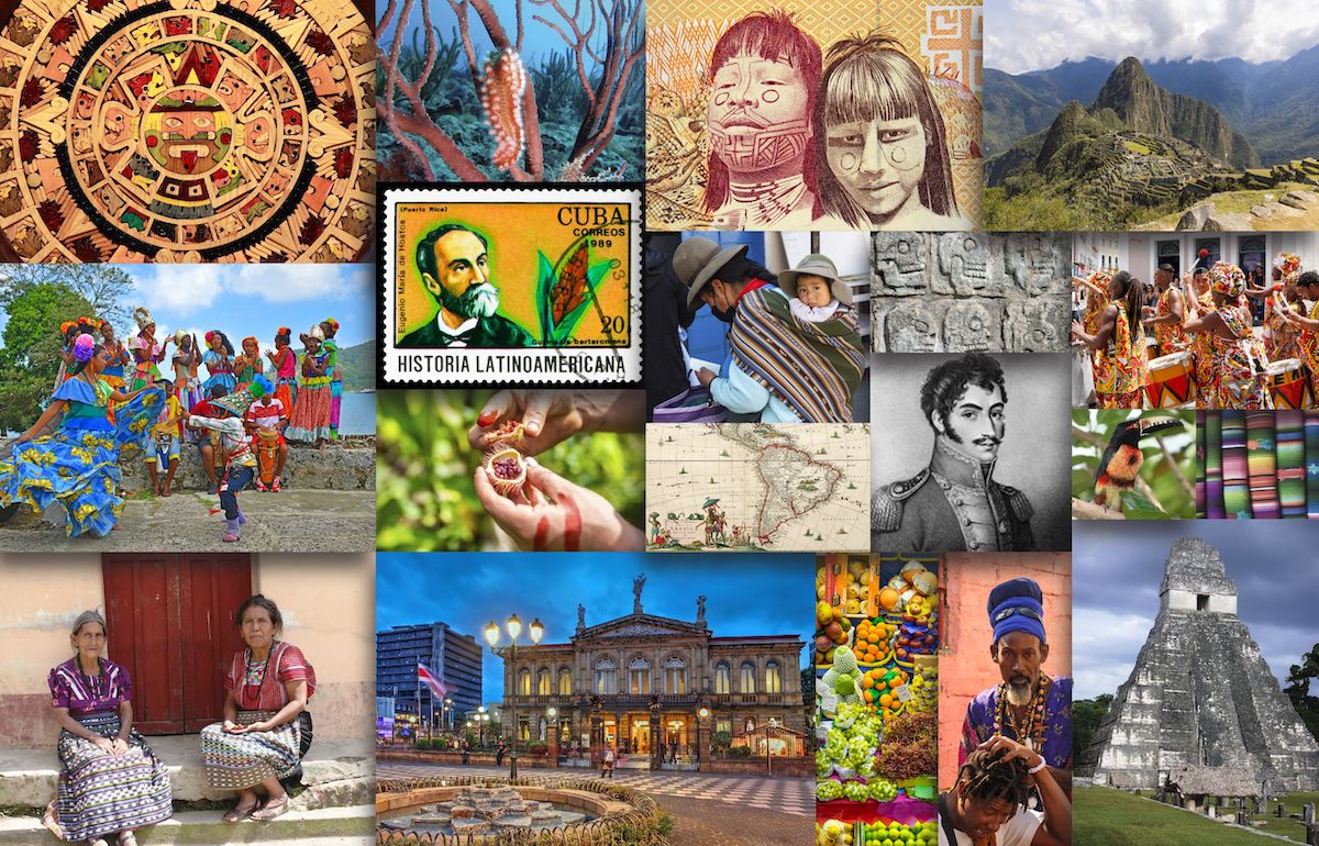 A collage with different images depicting Latin American and Caribbean cultures