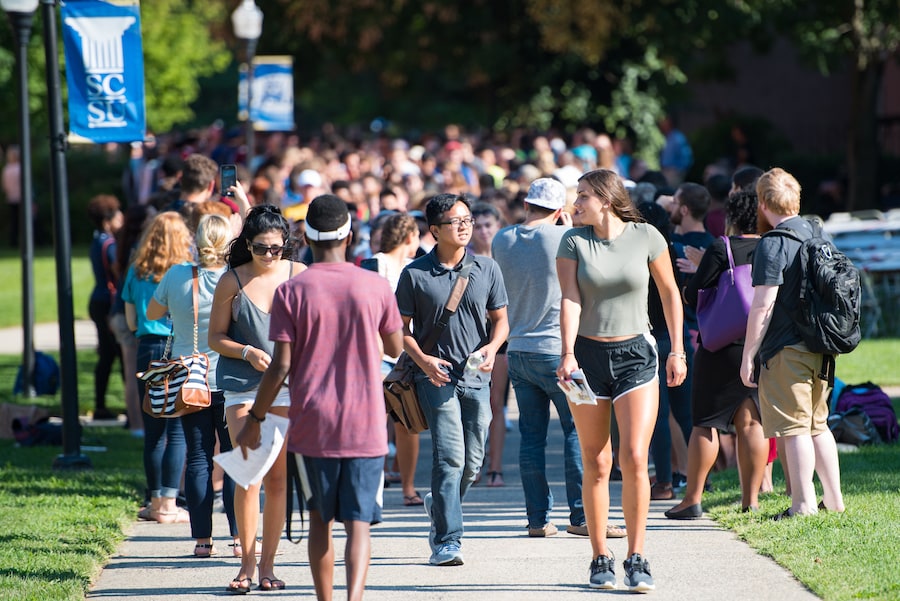 Students walking on campus