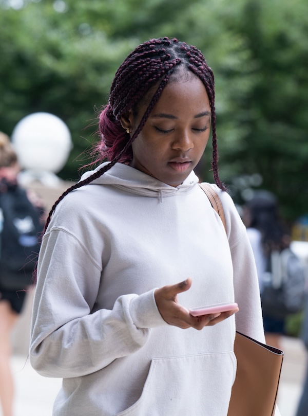 Student on the phone