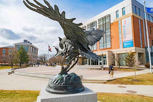 Sculpture of Owl in front of Southern University Library