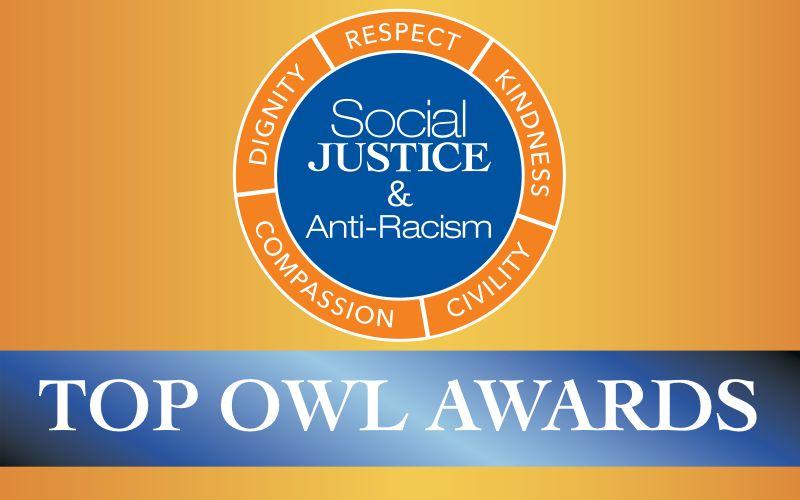 graphic showing the words "Top Owl Awards" and "Social Justice and Anti-racism"