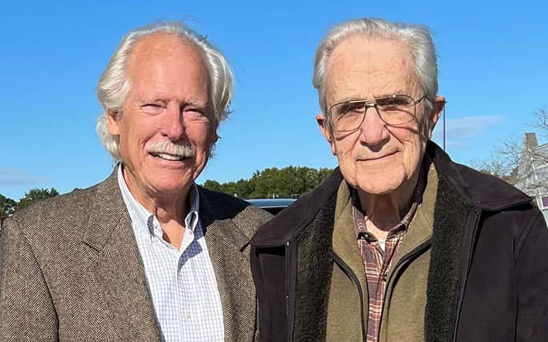 Jim Walsh, '69, left, with John Orestes Iatrides