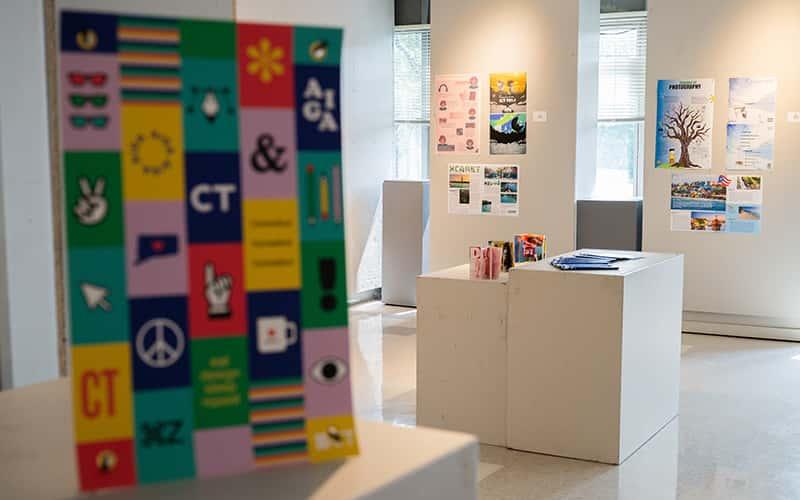 Summer Studio students transformed their ideas into portfolio-ready projects, shown here in a culminating exhibition at SCSU’s Earl Hall.