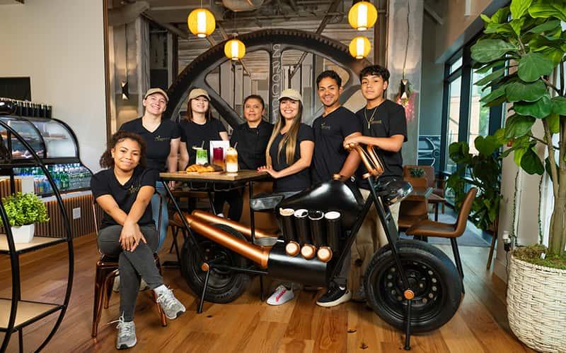 The Ero staff (from left): Kailyn Drullard; Fjolla Aliu, ’25; Jerelyn Avila; Luz Maria Morales; co-owners Emerald and Elien Olmos; and Ethan Olmos