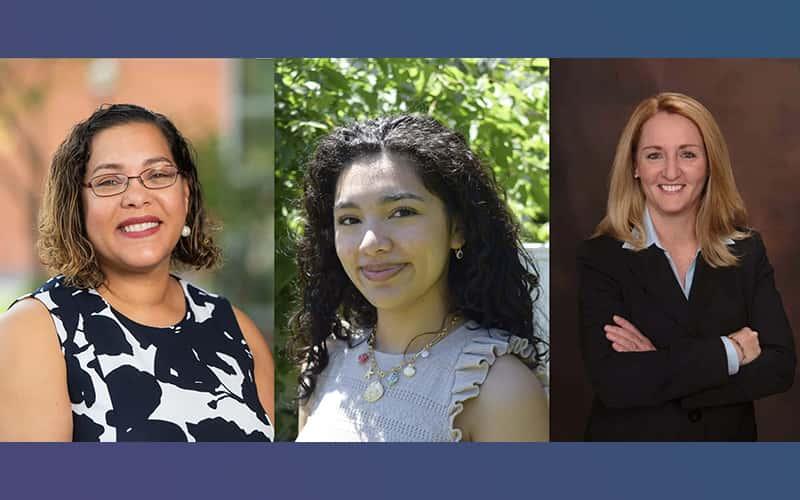 Tanya Henneghan, director, IT administration; senior Mariaceleste Florian, '26; and Colleen Bielitz, interim vice president for institutional advancement