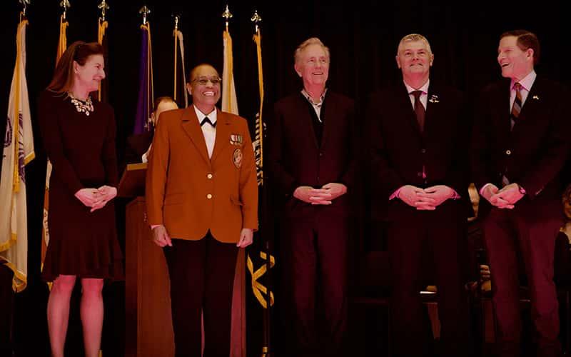 Adele Hodges, second from left, is inducted into the Connecticut Veterans Hall of Fame