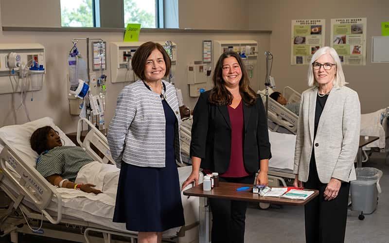 Maria Krol, interim executive director of healthcare programs and professor of nursing; Andrea Adimando, chair and associate professor of nursing; and Michele Vancour, interim dean of the College of Health and Human Services