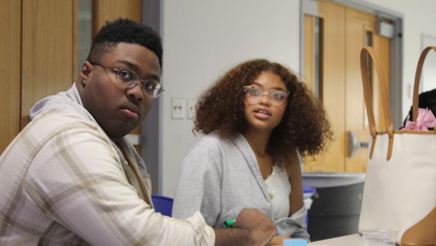 Two PASS students following a lecture