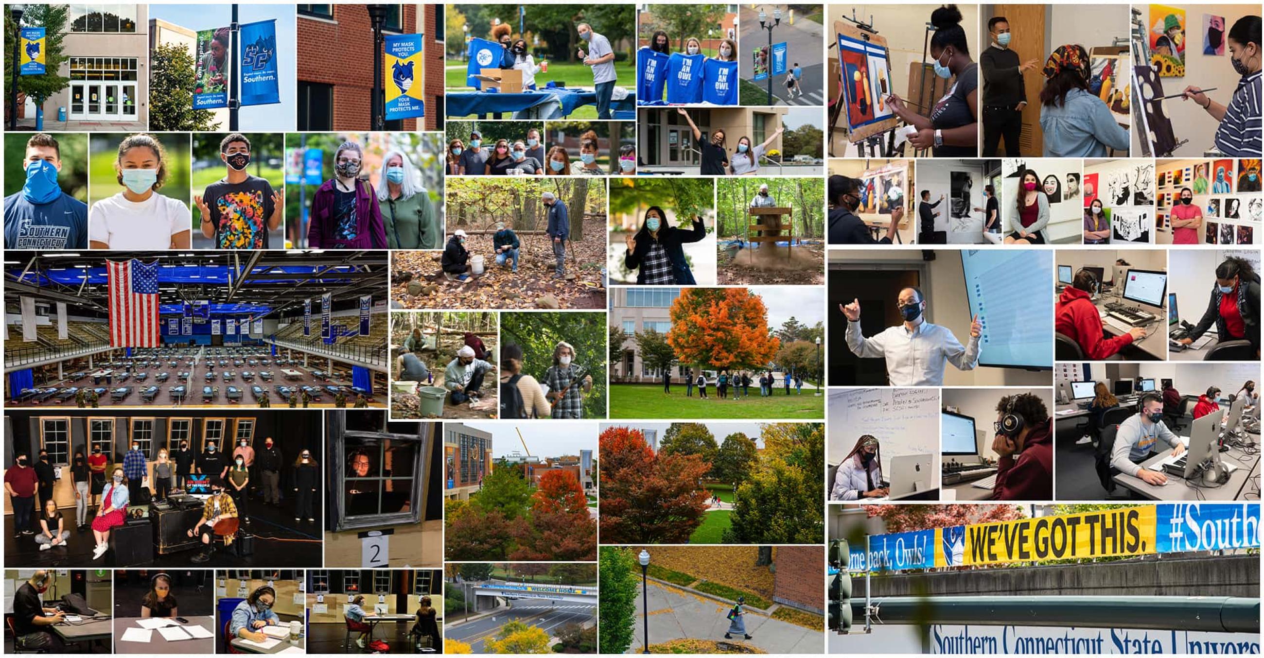 a collage of images from on and off campus taken during and after the covid-19 pandemic