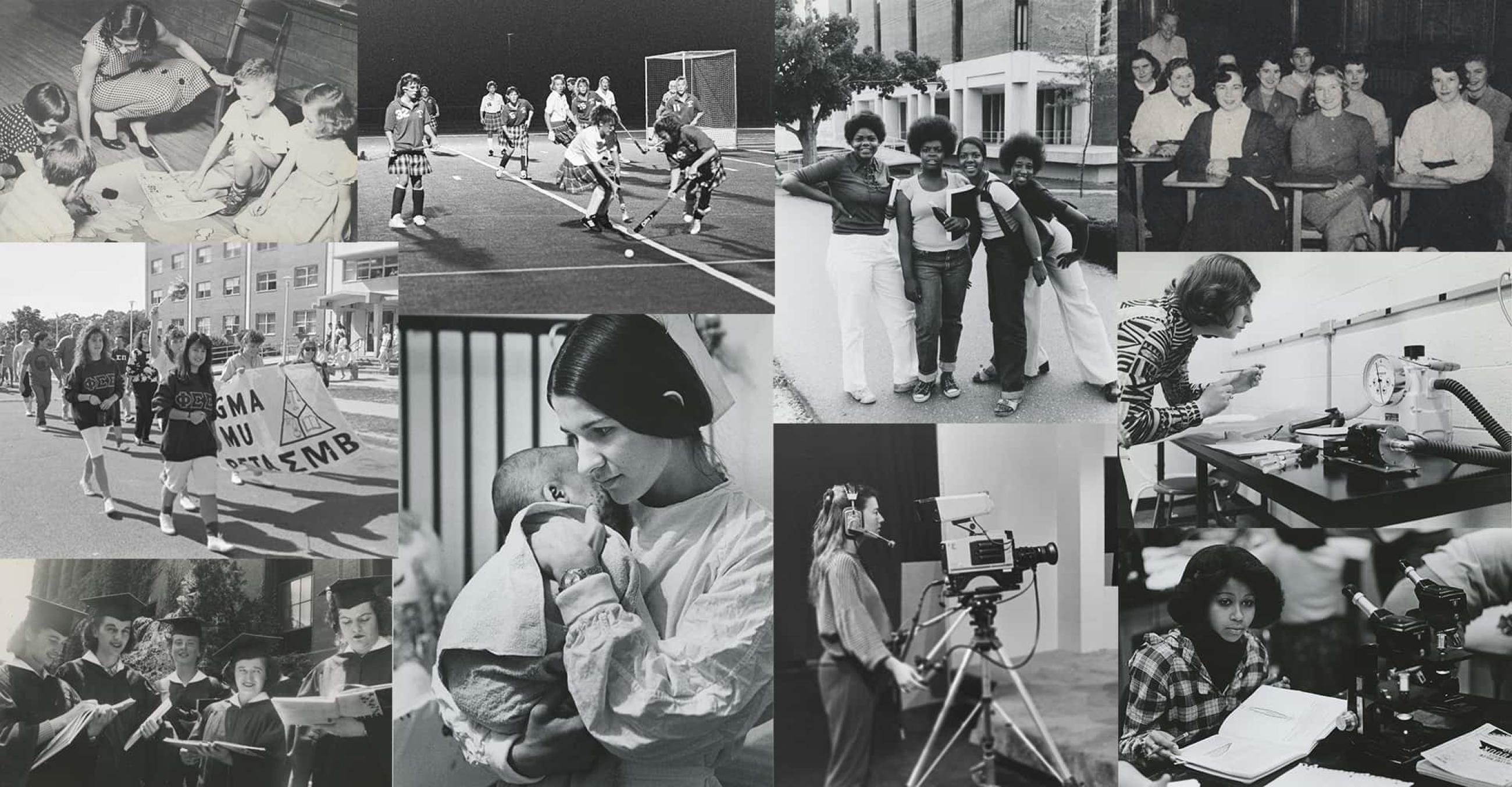 a collage of images portray women from SCSU's past