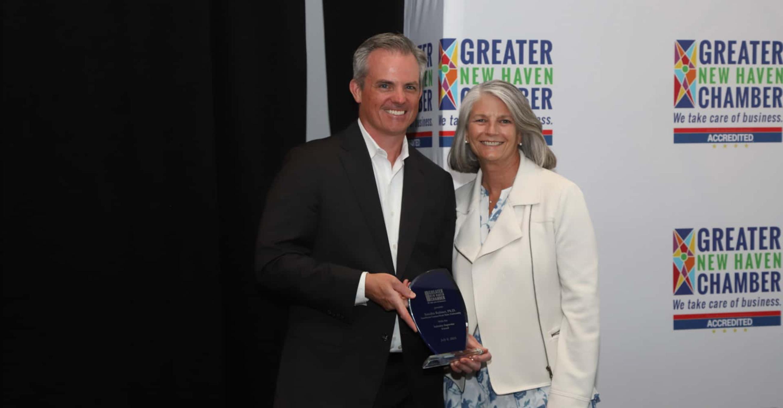 Garrett Sheehan, president and CEO, Greater New Haven Chamber of Commerce, and Interim President Sandra Bulmer