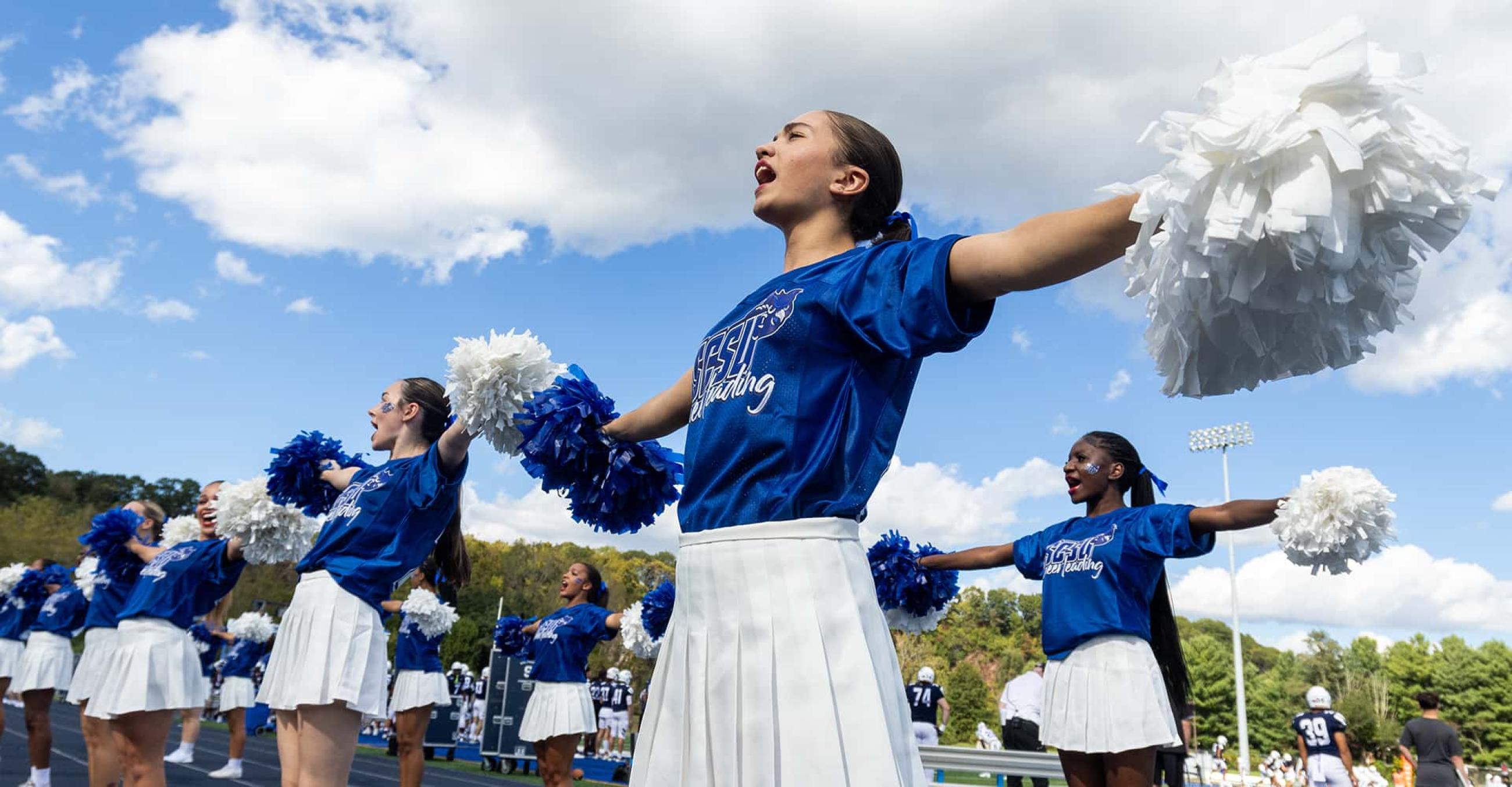 SCSU cheerleaders lead a cheer at a Southern football game
