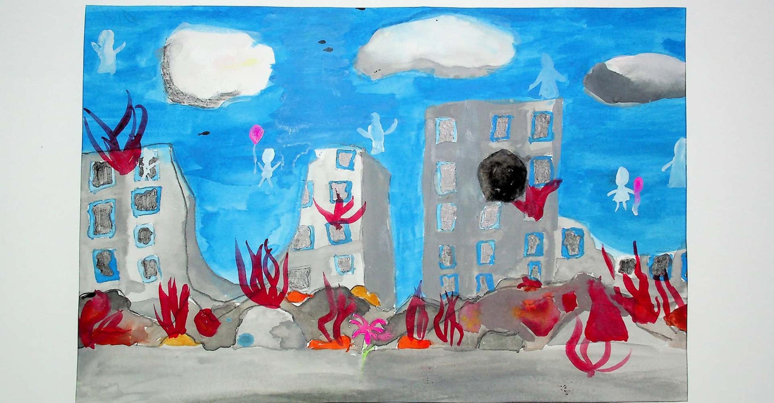 a drawing by a Ukrainian child (Credit: Cherkasy Universal Regional Library)