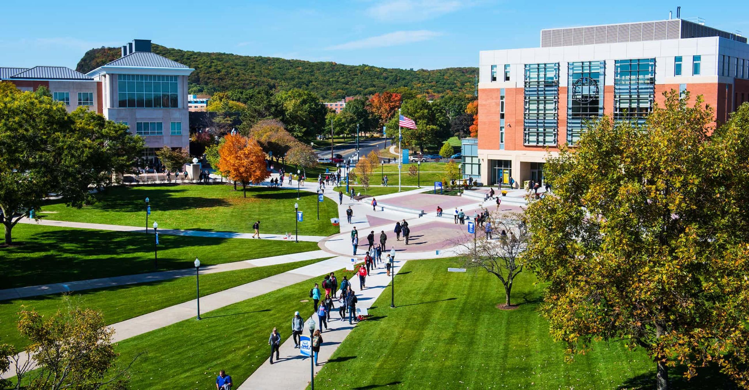 aerial view of Buley Library and the academic quad
