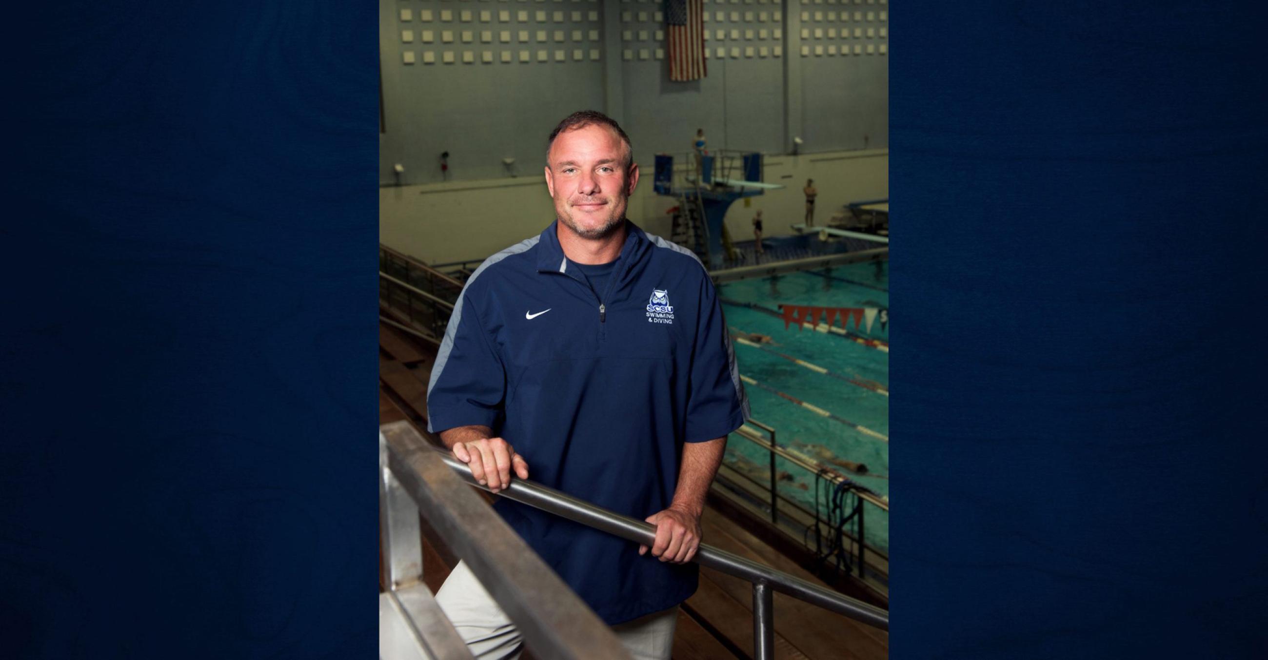 Swimming & diving coach Tim Quill in Hutchinson Natatorium
