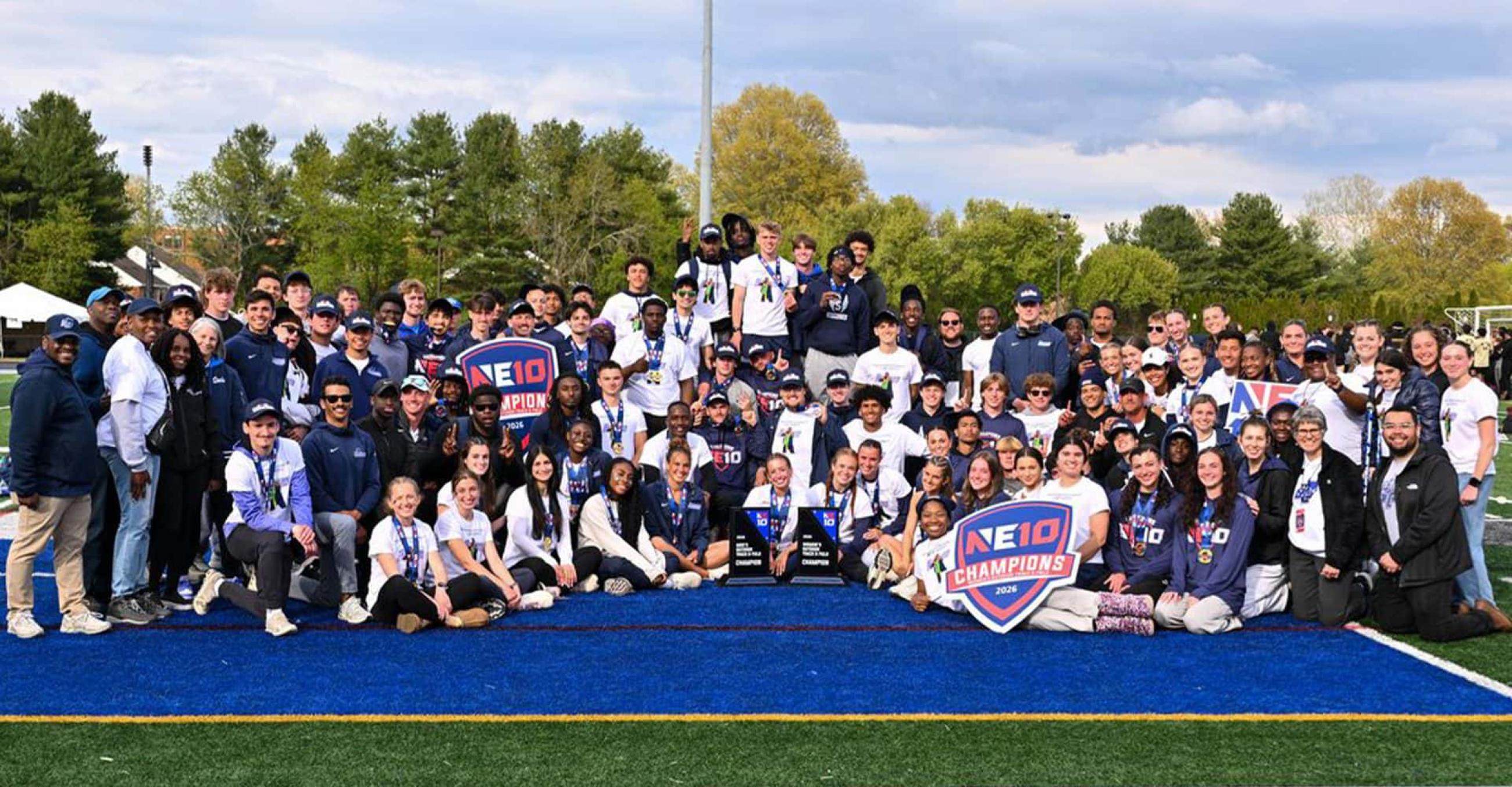 SCSU men's and women's track & field teams celebrate their conference sweep