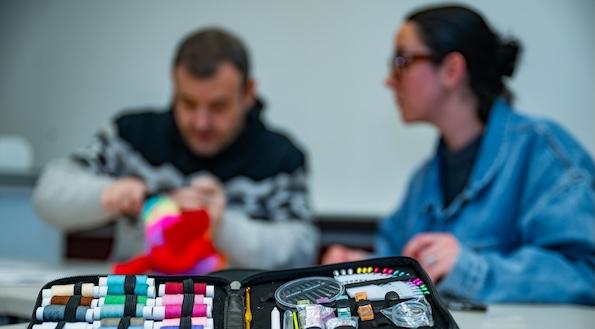 Special education teacher and student